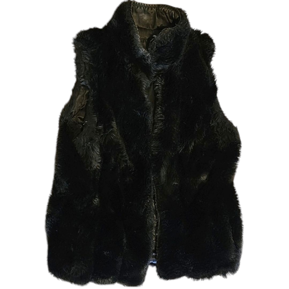 White House Black Market Faux Fur Black Vest Y2K Mobwife